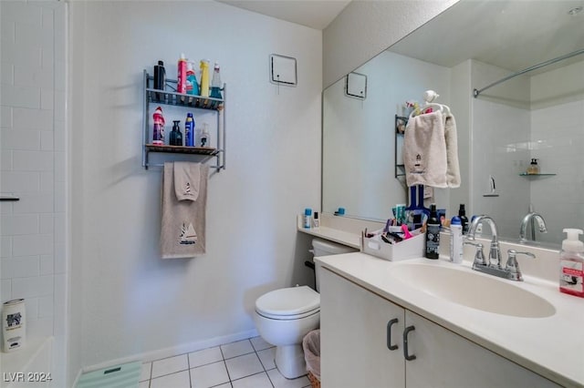 full bath featuring baseboards, vanity, toilet, and tile patterned floors