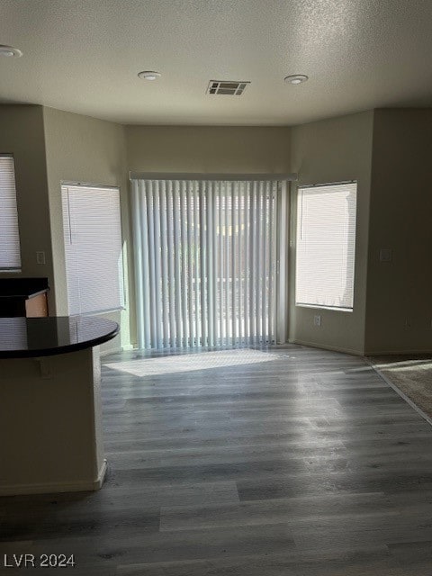 interior space with hardwood / wood-style flooring and a textured ceiling