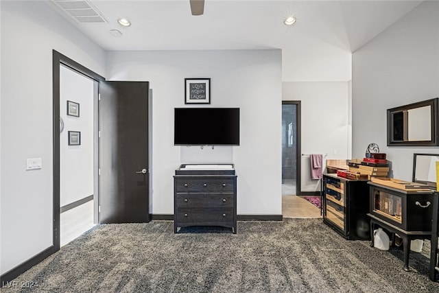 interior space with dark colored carpet