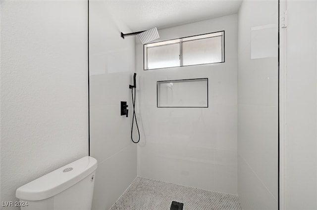 bathroom with toilet and a tile shower