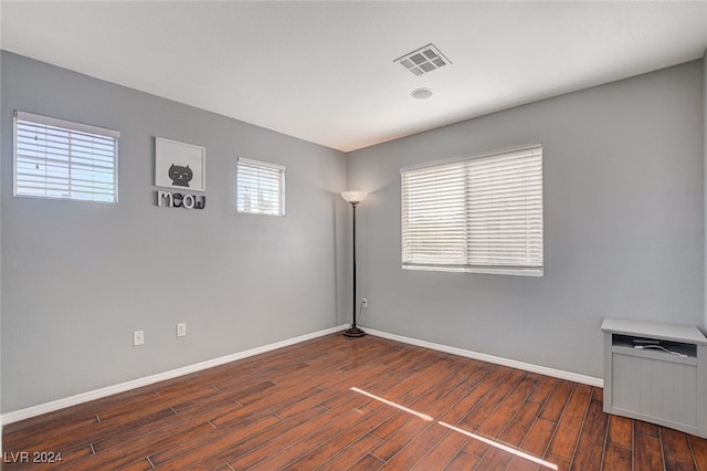 spare room with a wealth of natural light and wood-type flooring