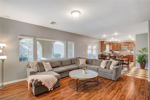 living room with hardwood / wood-style floors