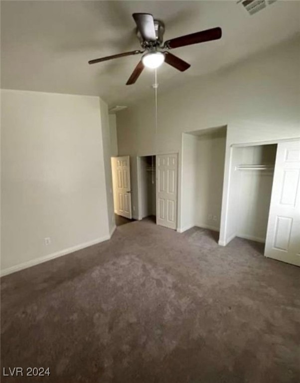 unfurnished bedroom with carpet floors and ceiling fan