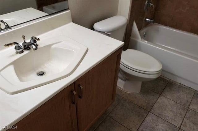 full bathroom featuring shower / bathing tub combination, toilet, tile patterned floors, and vanity