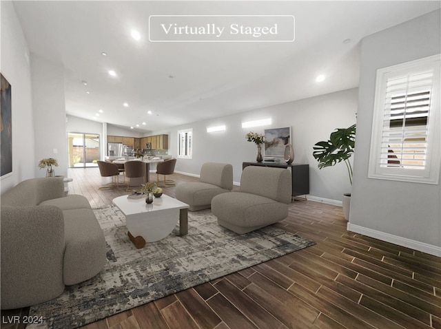 living room with dark hardwood / wood-style floors