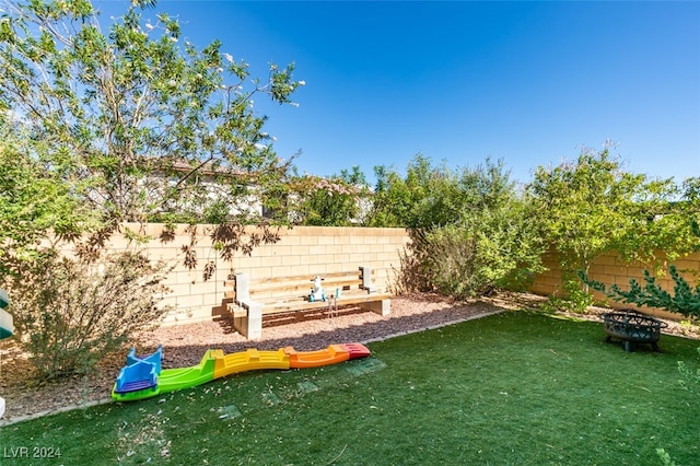 view of yard with a fenced backyard