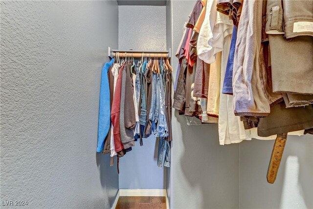 walk in closet with wood-type flooring