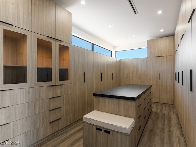 spacious closet with dark hardwood / wood-style flooring