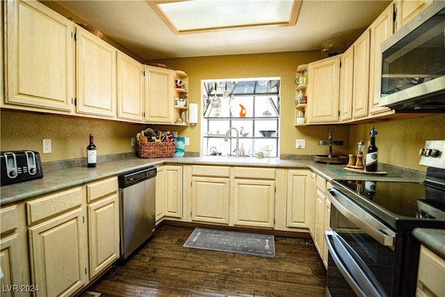 kitchen featuring sink, stainless steel appliances, and dark hardwood / wood-style flooring