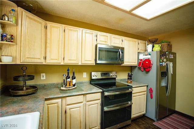 kitchen with sink, stainless steel appliances, and dark hardwood / wood-style flooring