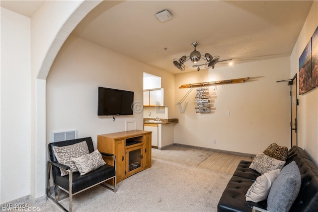 living room featuring carpet floors