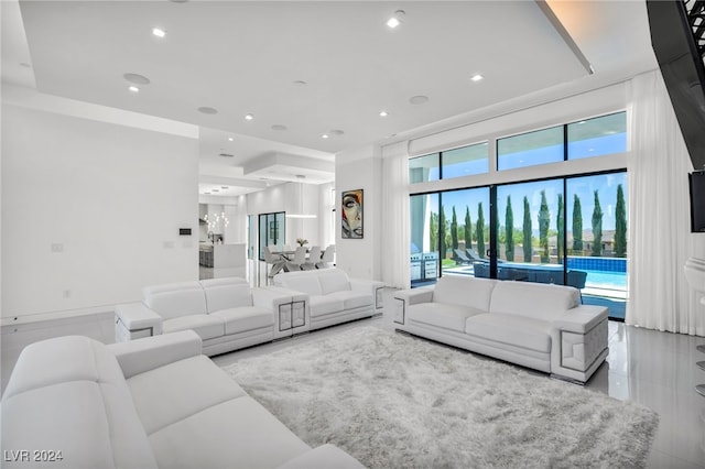 living room featuring recessed lighting