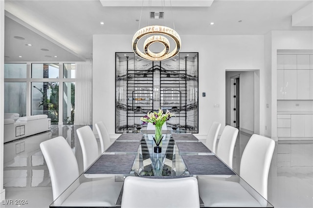 dining space featuring recessed lighting, marble finish floor, and visible vents