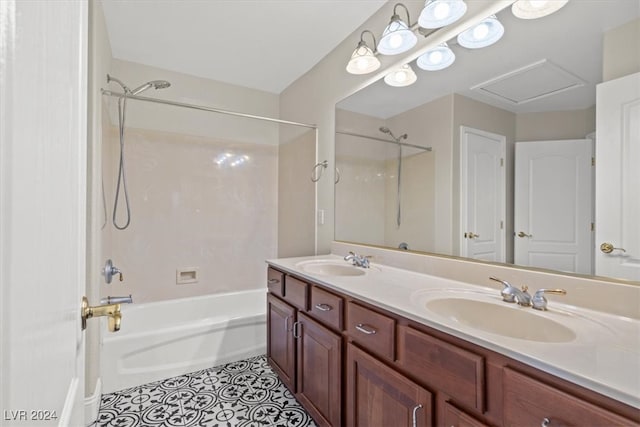 bathroom with tile patterned floors, vanity, and bathing tub / shower combination