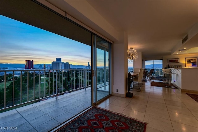 view of balcony at dusk