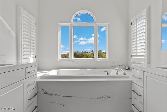 bathroom with a tub and vanity