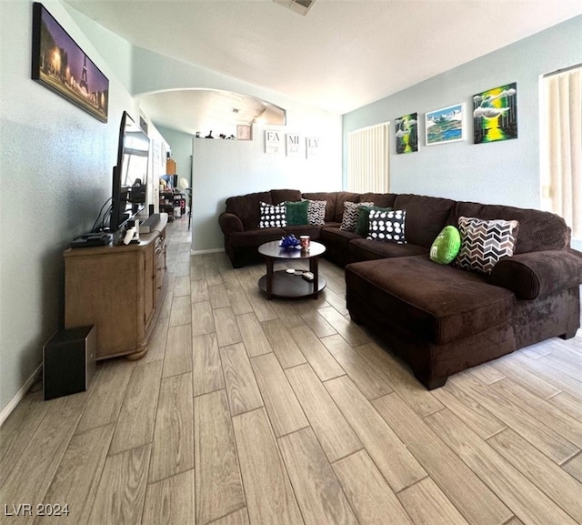 living room featuring light wood-type flooring