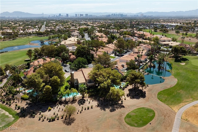 bird's eye view featuring a water and mountain view