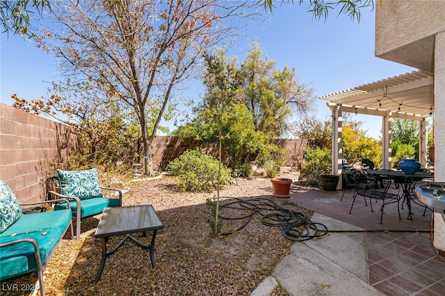 1834 Escondido Ter, Henderson, NV 89074 - view of patio / terrace featuring a pergola, outdoor dining area, and a fenced backyard