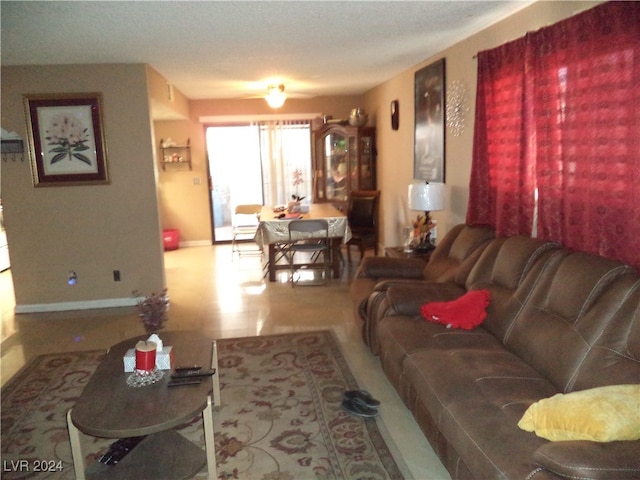 living room featuring a textured ceiling