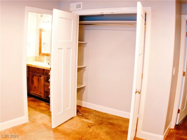 closet featuring visible vents and a sink