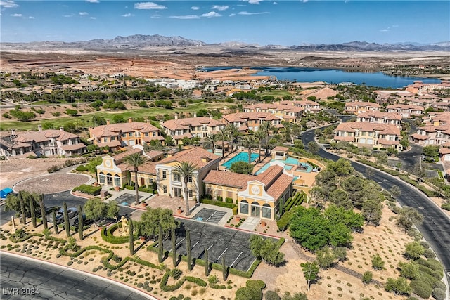 aerial view with a water and mountain view