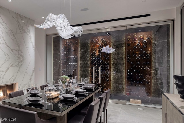 wine area with tile walls and light tile patterned floors