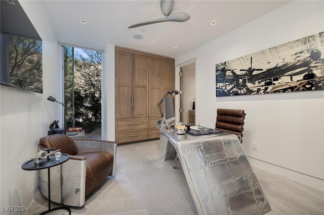 office area featuring a ceiling fan