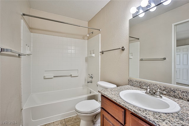 full bathroom featuring shower / bath combination, vanity, toilet, and tile patterned flooring