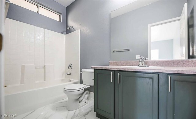 full bathroom featuring vanity, toilet, and  shower combination