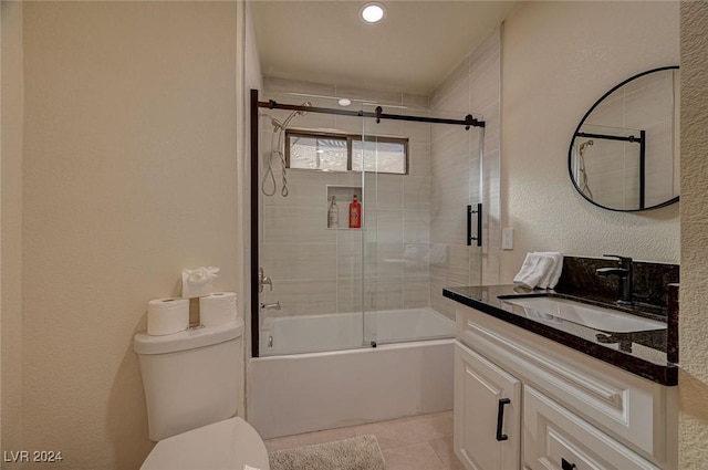 4729 Bennett Dr, Las Vegas, NV 89121 - bathroom with toilet, tile patterned floors, shower / bath combination with glass door, and vanity
