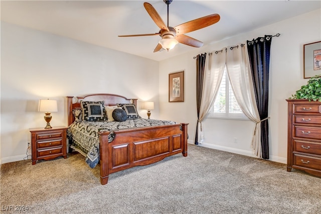 bedroom featuring carpet flooring and ceiling fan