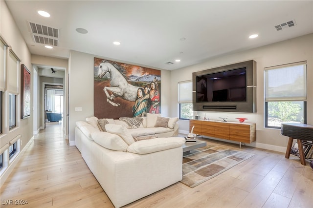 living room with light wood-type flooring