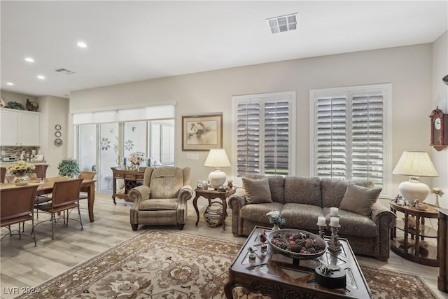 living room with light wood-type flooring