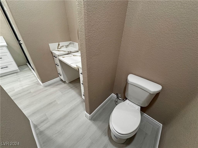 bathroom featuring vanity, hardwood / wood-style flooring, and toilet