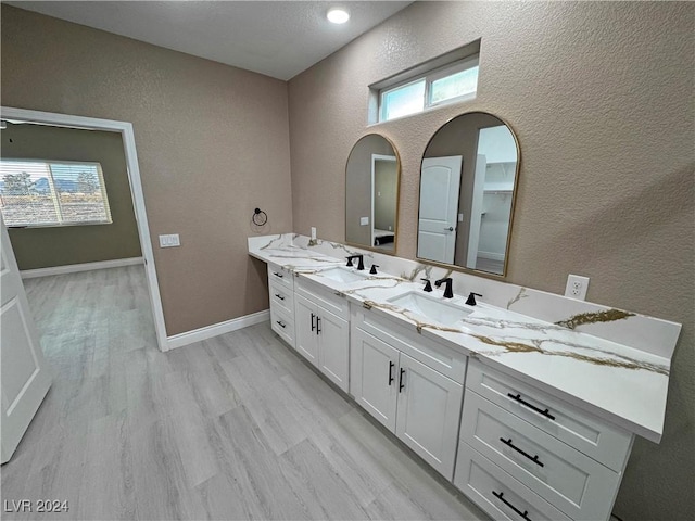 bathroom with vanity and wood-type flooring