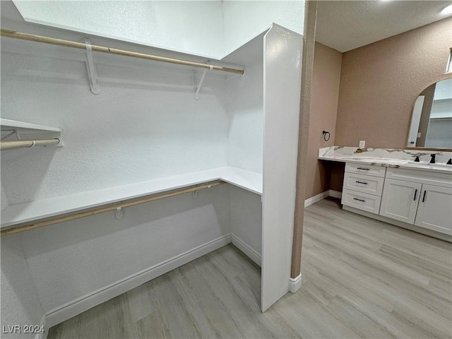 spacious closet featuring light wood-type flooring and sink