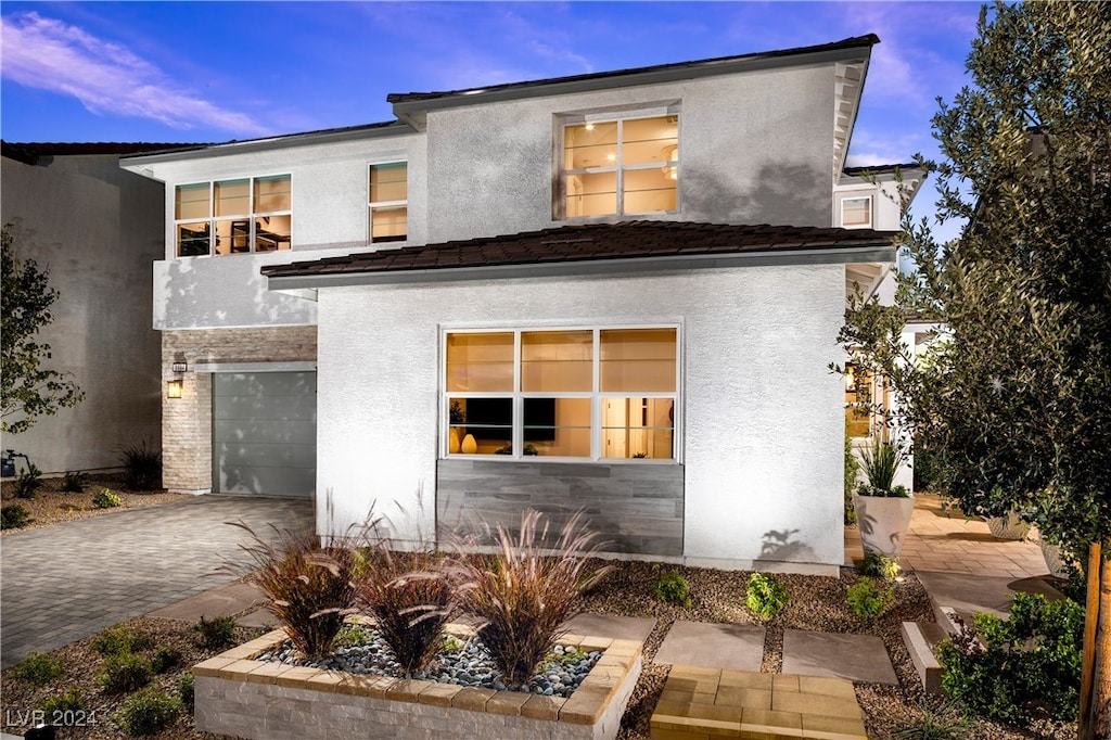 exterior space with a garage