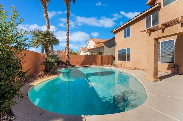 view of swimming pool featuring a patio area