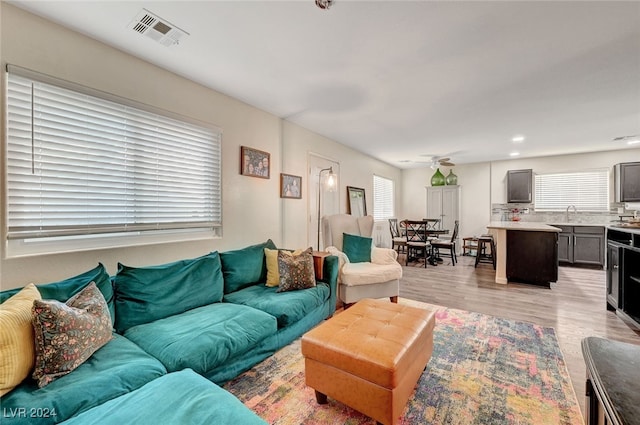 living room featuring light hardwood / wood-style flooring and a healthy amount of sunlight