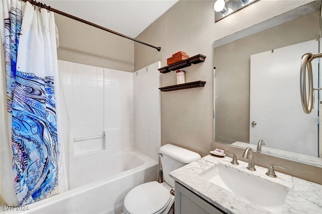 full bathroom with vanity, toilet, and shower / bath combo with shower curtain