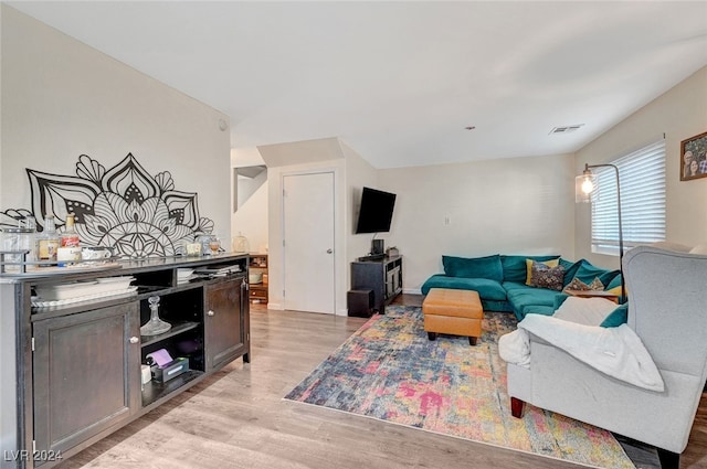 living room featuring light wood-type flooring