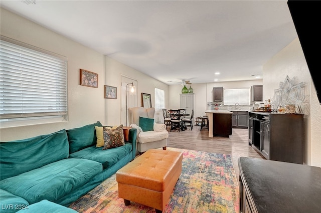 living room with light hardwood / wood-style floors