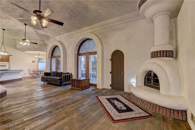 foyer with wood-type flooring and ceiling fan