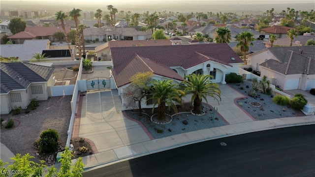 view of aerial view at dusk