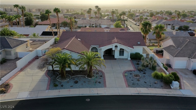 view of aerial view at dusk