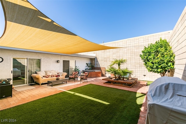 view of yard with an outdoor hangout area and a patio