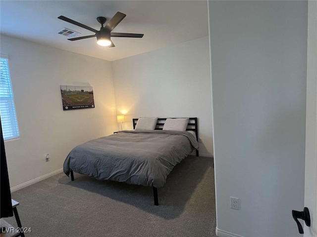 bedroom featuring carpet floors and ceiling fan