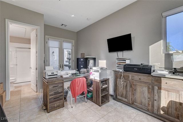 view of tiled home office