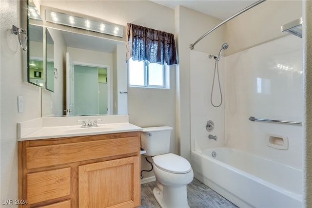 full bathroom with vanity, toilet, and shower / tub combination